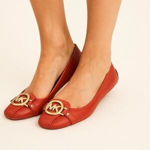 Michael Kors Red Leather MK Logo Ballet Flats